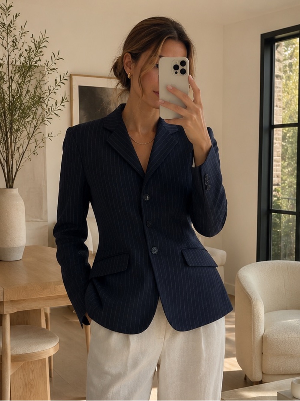 Vintage 90s Pytchley England Navy Pinstripe Wool Equestrian Riding Jacket XS